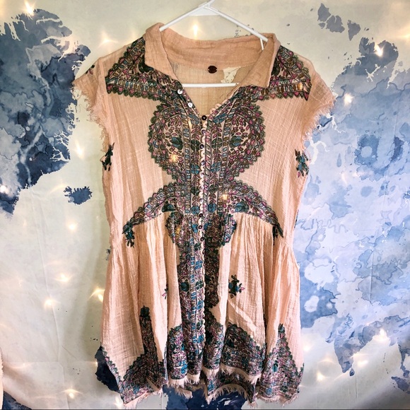 Free People Dresses & Skirts - Free People Button Down Summer Dress With Slip M